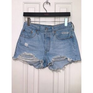 Levis 501 Denim Shorts Women's Size 28 Light Wash Distressed Ripped‎